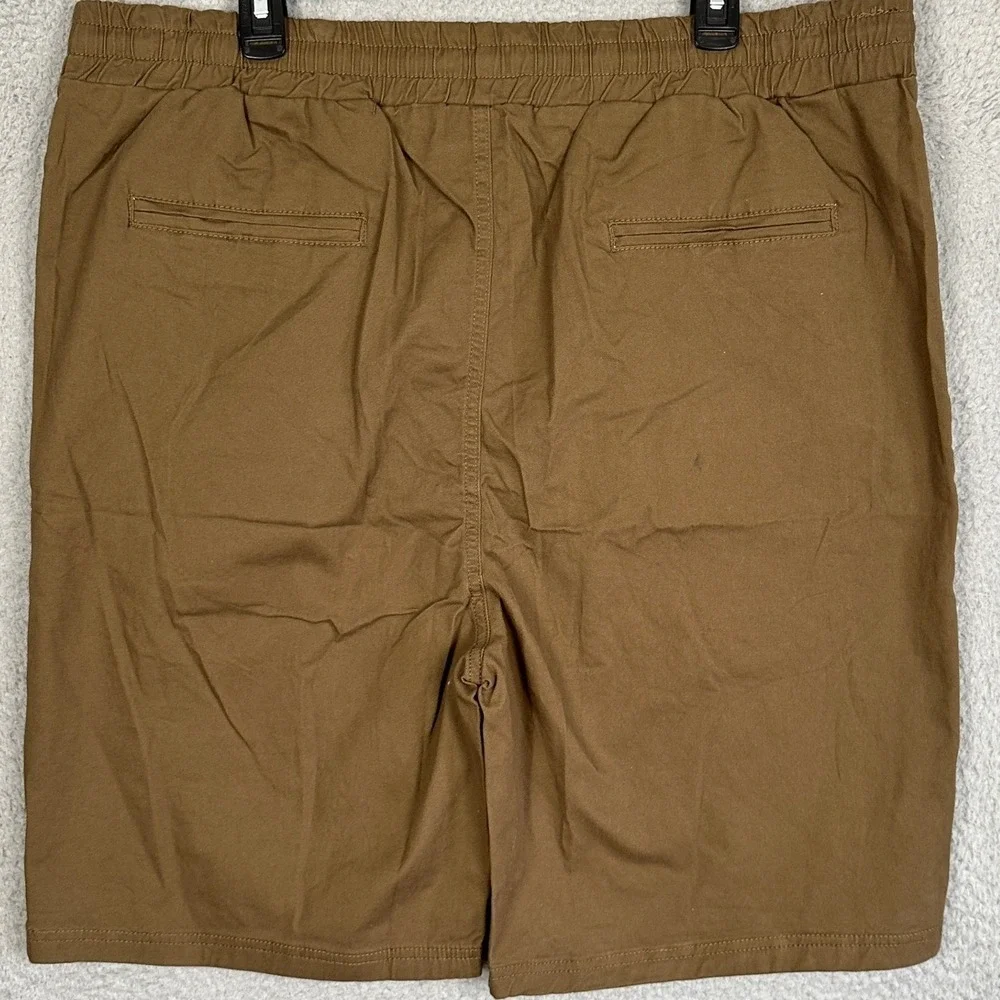 XLTD Shorts Mens 42 Brown Twill Drawstring Casual Pull On Stretch Waist Pockets